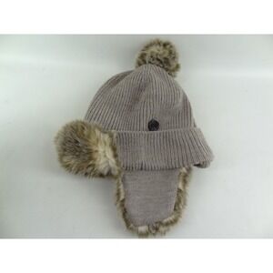 J. Jill Cozy Plush Lined Knit Trapper Winter Hat Faux Fur Beige One‎ Size